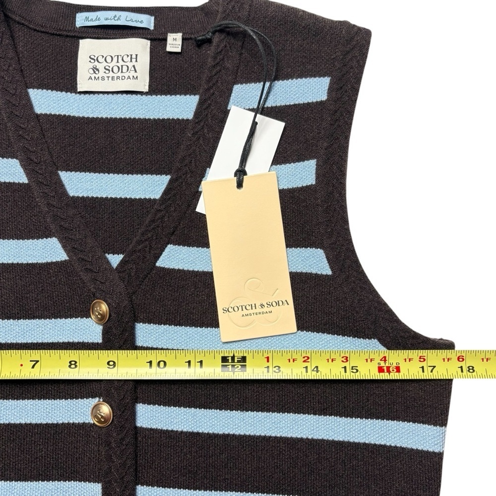 NWT Scotch & Soda Striped Knit Vest Hot Fudge Cerulean Gold Button M Cropped - Picture 3 of 10